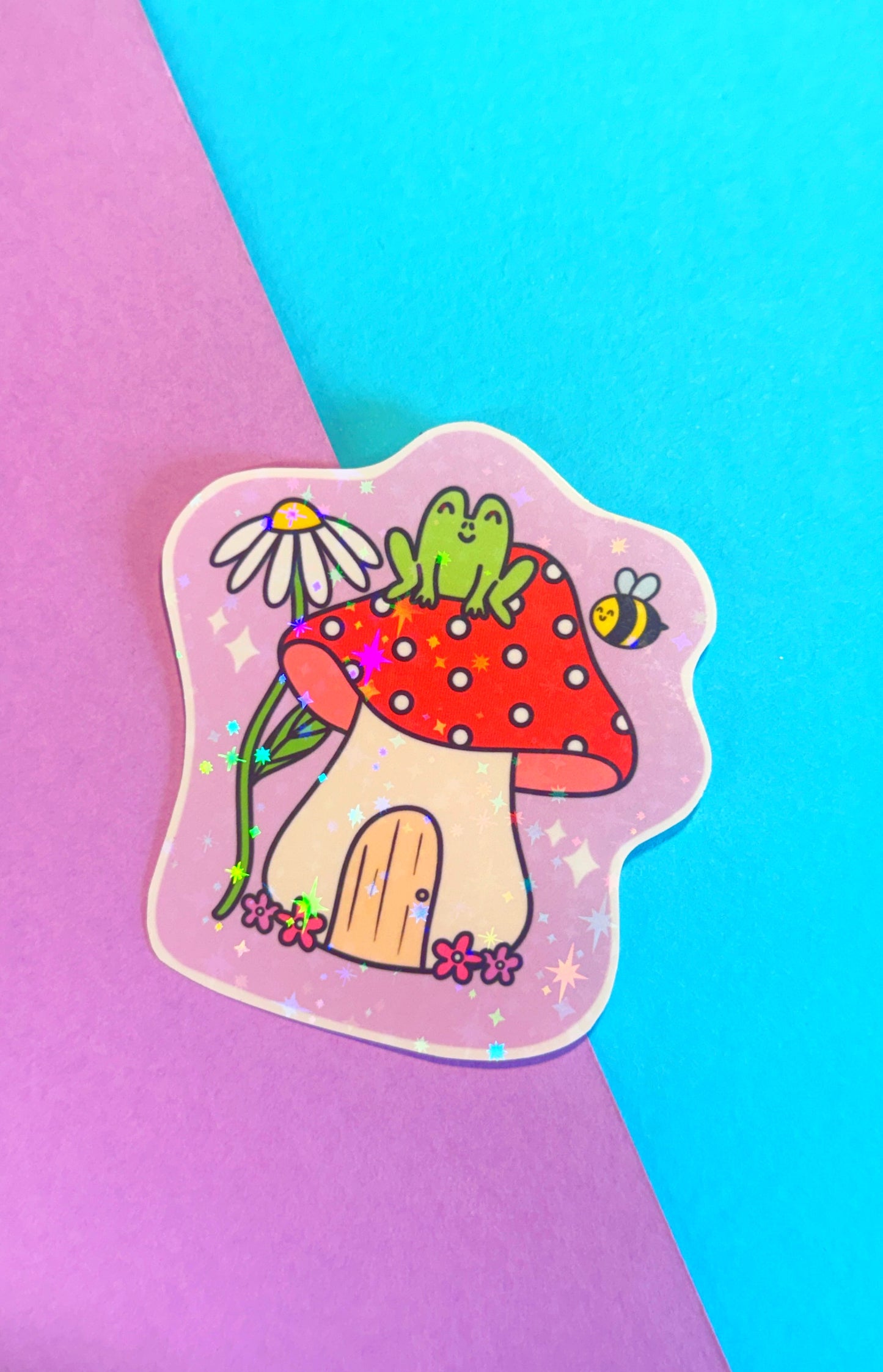 Mushroom House Glitter Sticker