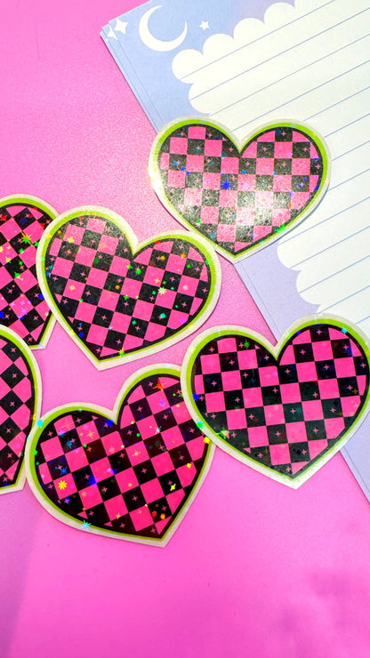 Checkered Heart Transparent Sticker