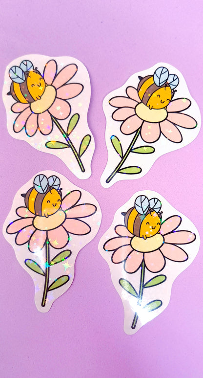 Bee & Flower Glitter Sticker