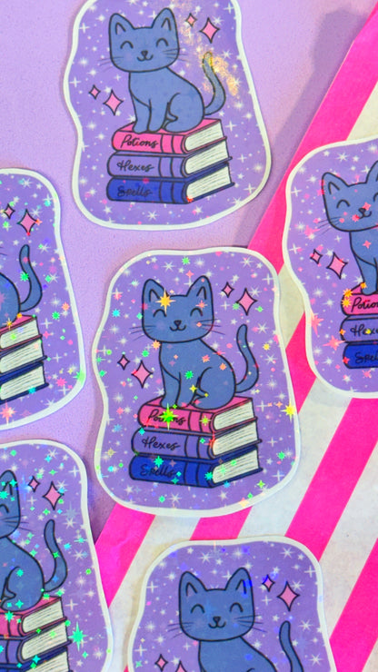 Witchy Cat Glitter Sticker