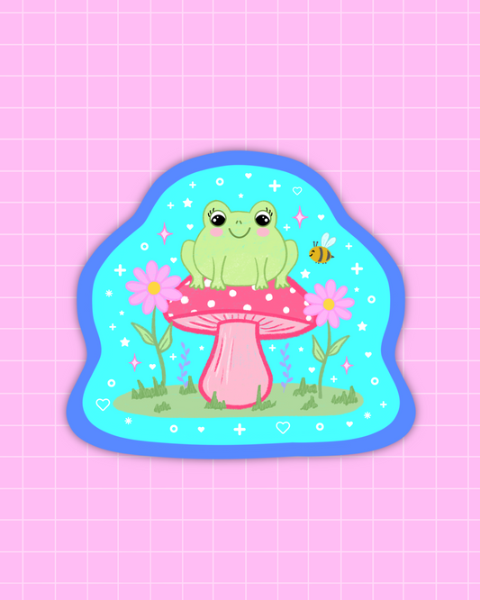 Frog In Nature Glitter Sticker