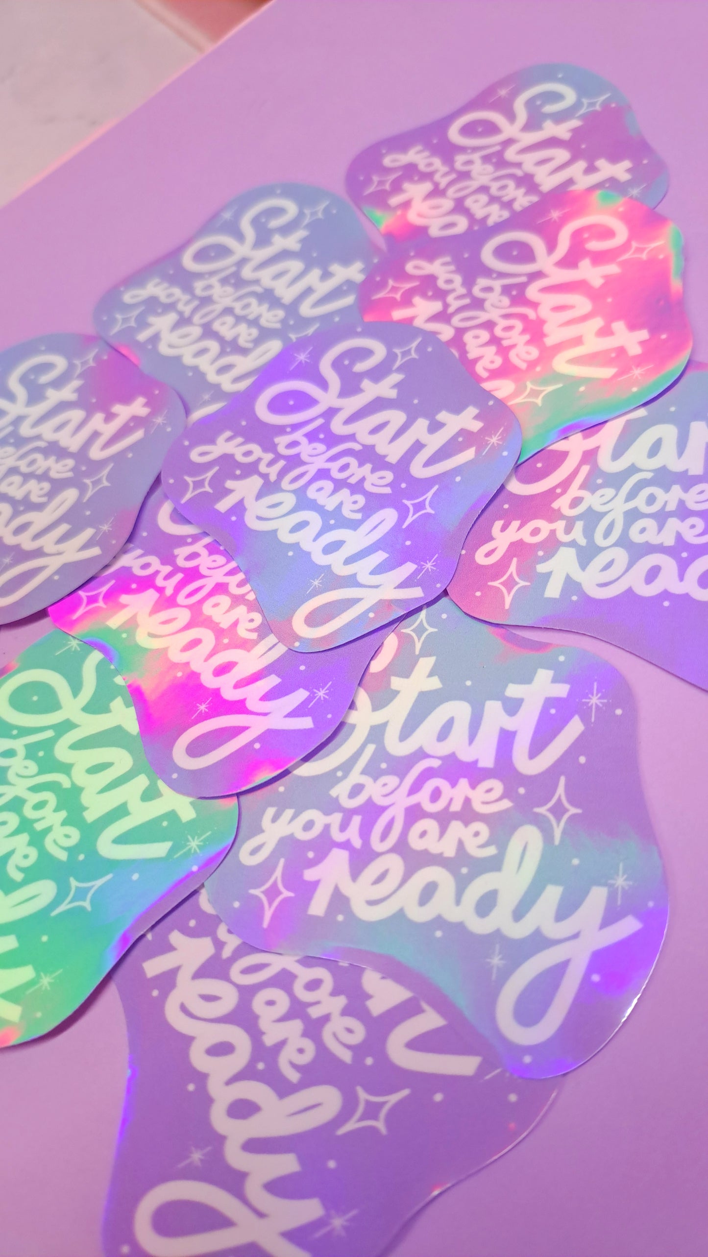 Holographic Start Before Ready Sticker