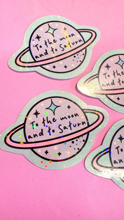 Moon and Saturn Glitter Sticker