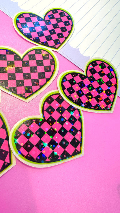 Checkered Heart Transparent Sticker