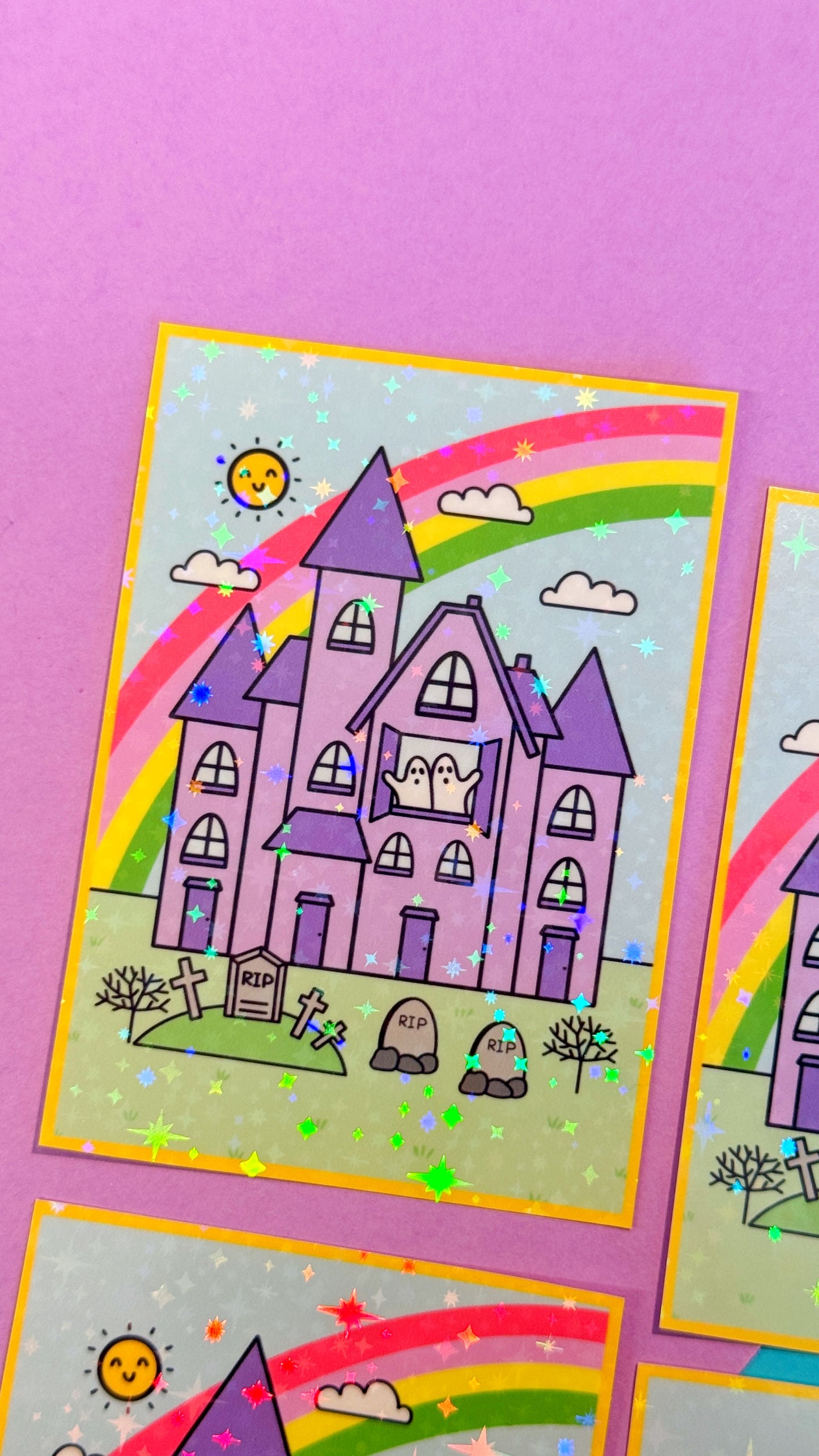Summer Spooky House Glitter Sticker