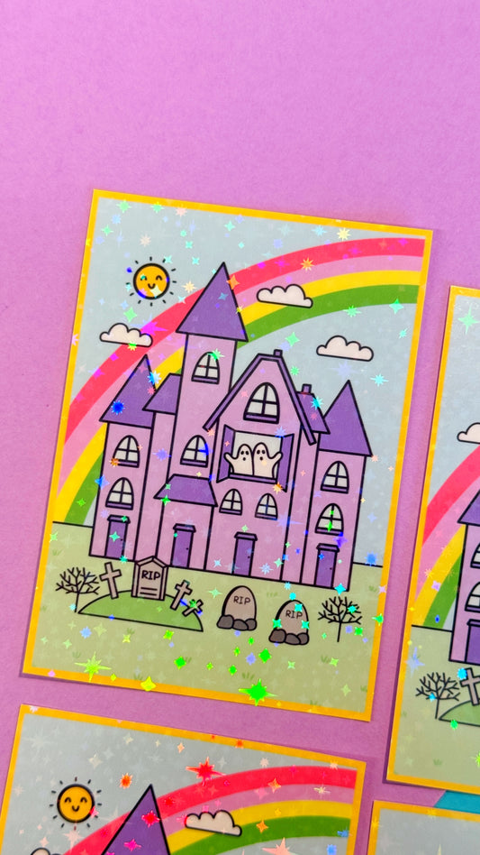 Summer Spooky House Glitter Sticker