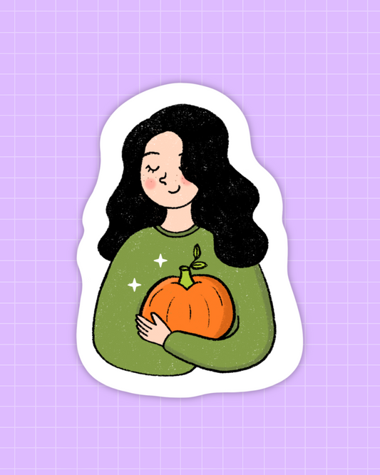 Girl Holding Pumpkin Sticker