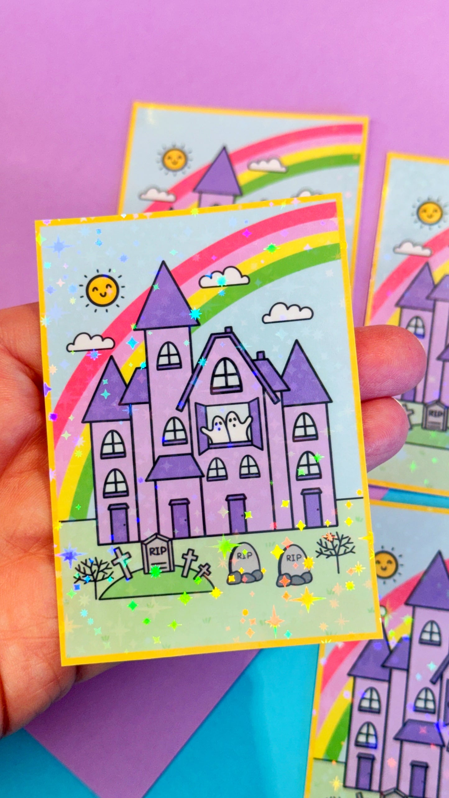Summer Spooky House Glitter Sticker