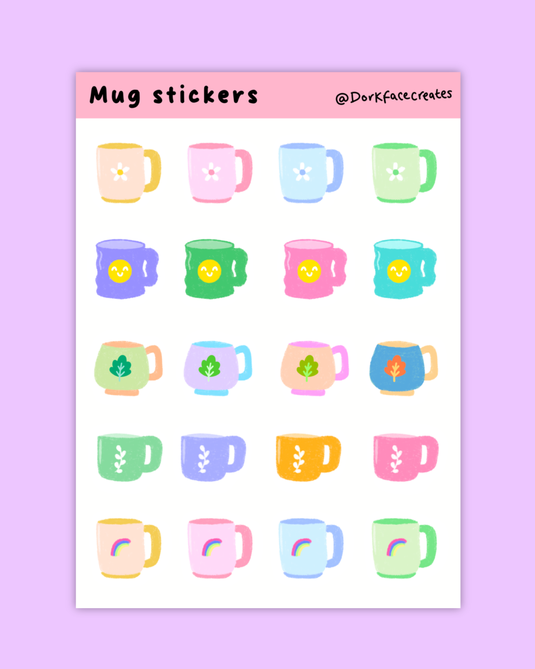 Mug Stickers Cute Cups