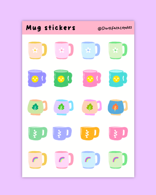 Mug Stickers Cute Cups