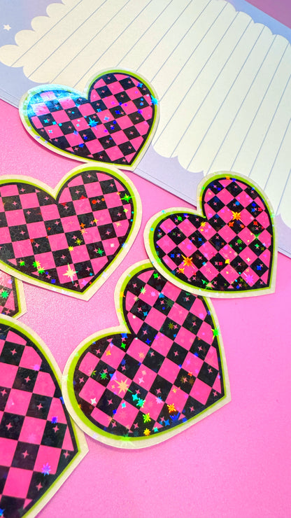 Checkered Heart Transparent Sticker