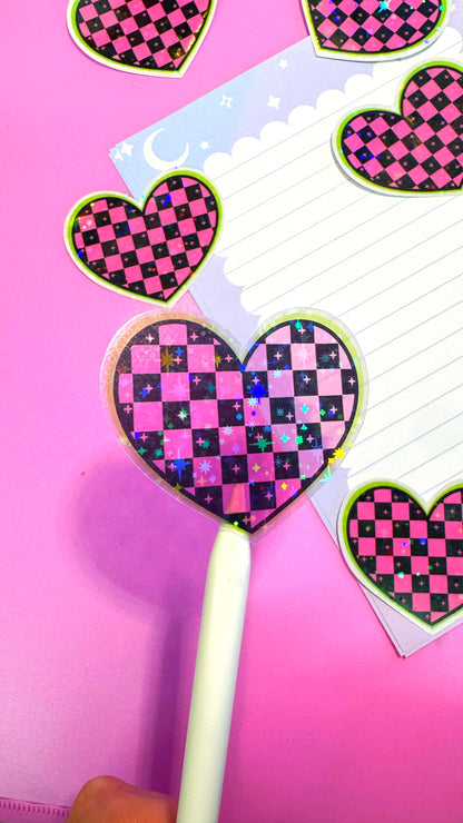 Checkered Heart Transparent Sticker