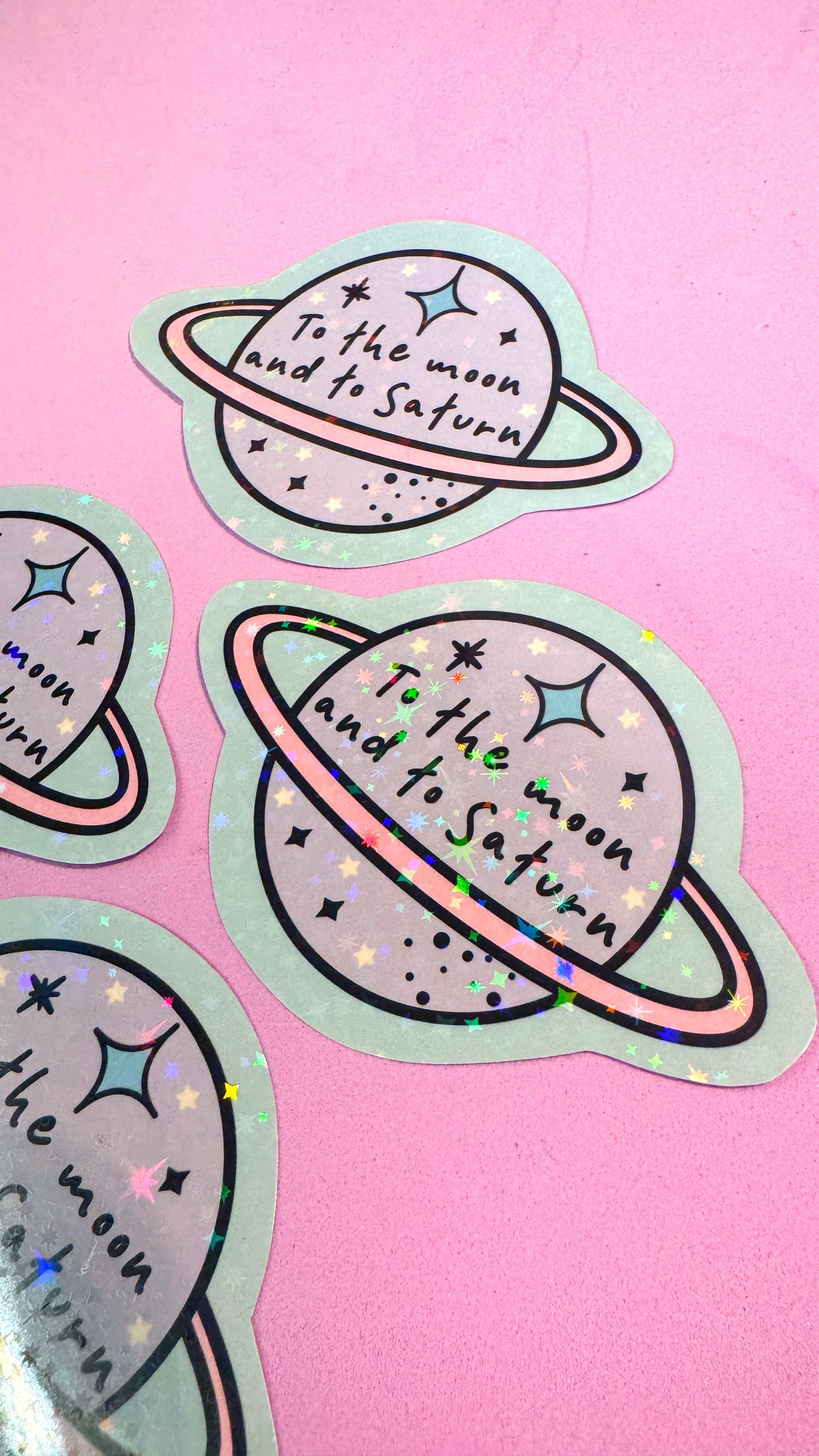 Moon and Saturn Glitter Sticker
