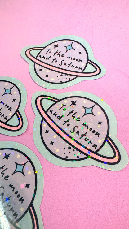 Moon and Saturn Glitter Sticker