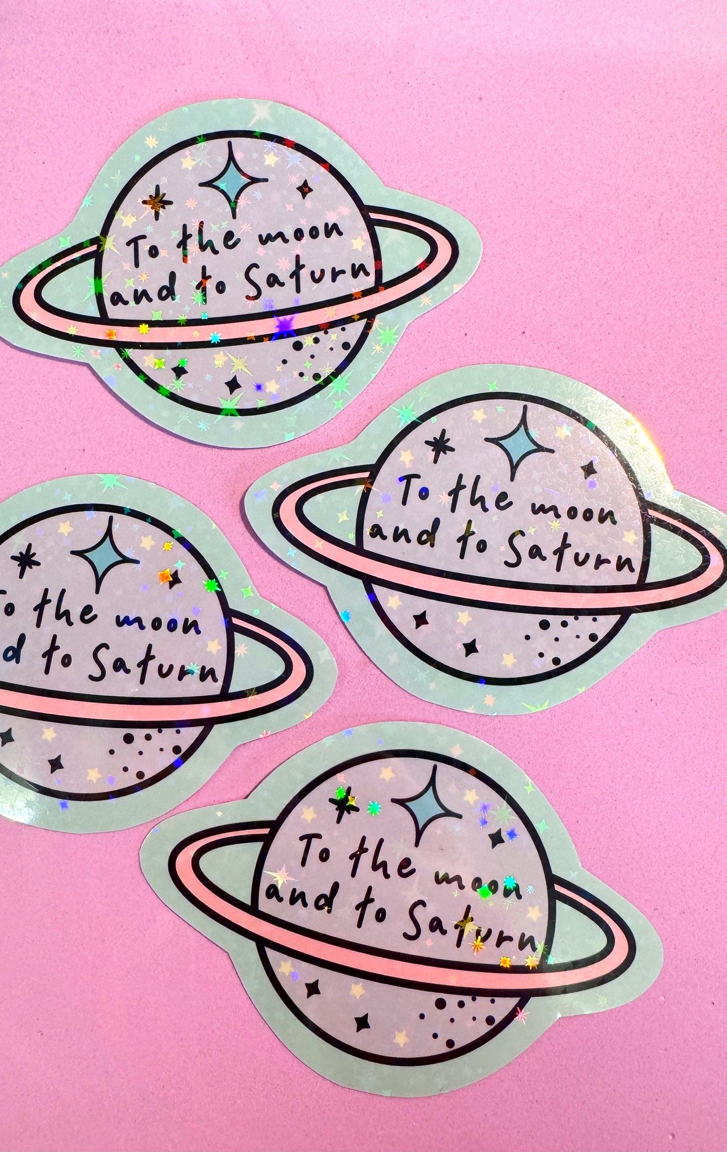 Moon and Saturn Glitter Sticker