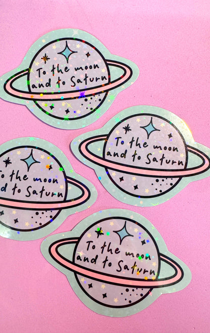 Moon and Saturn Glitter Sticker