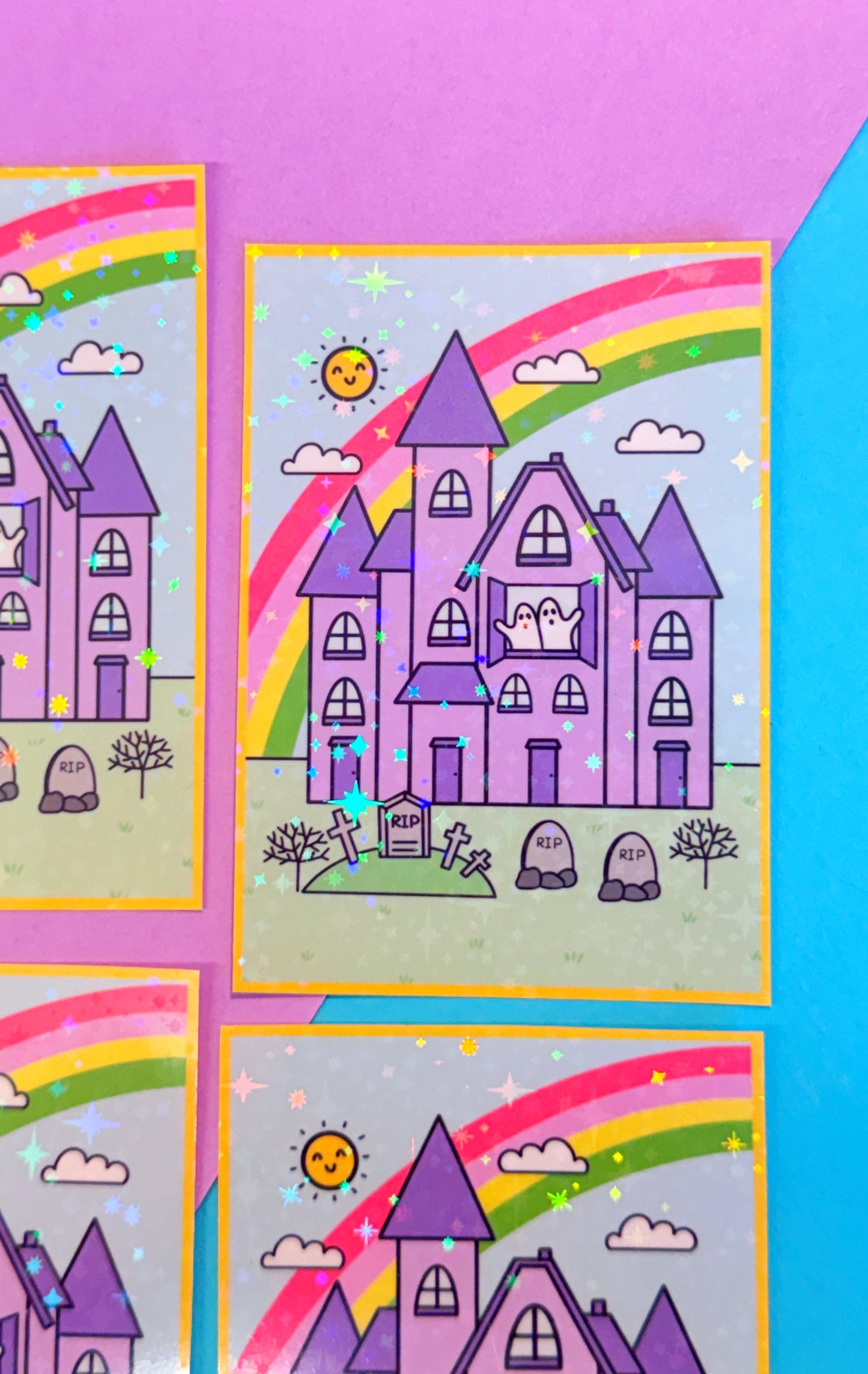 Summer Spooky House Glitter Sticker