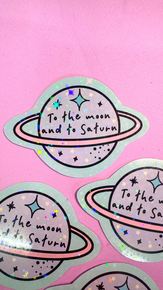 Moon and Saturn Glitter Sticker