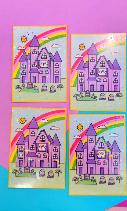 Summer Spooky House Glitter Sticker