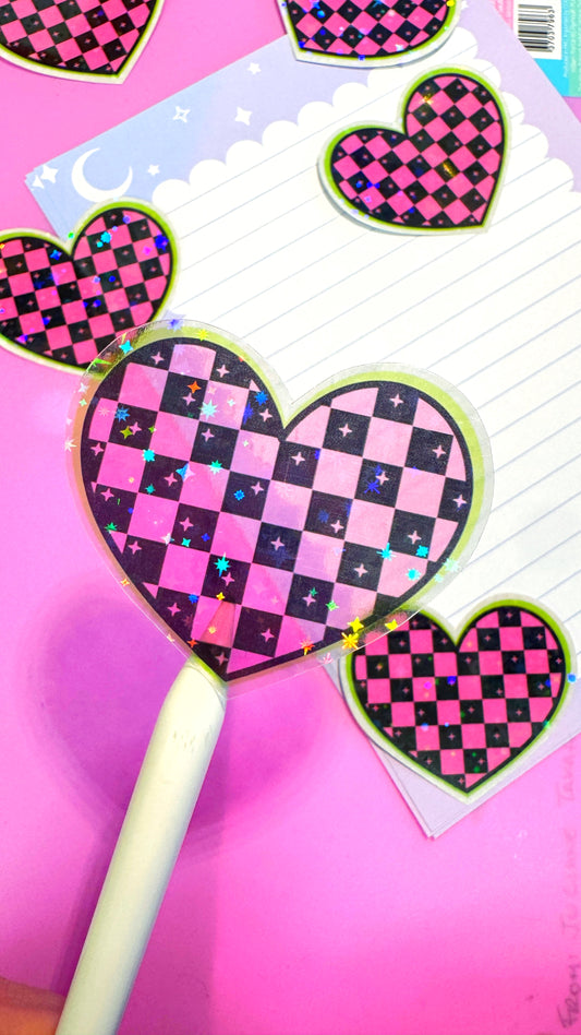 Checkered Heart Transparent Sticker