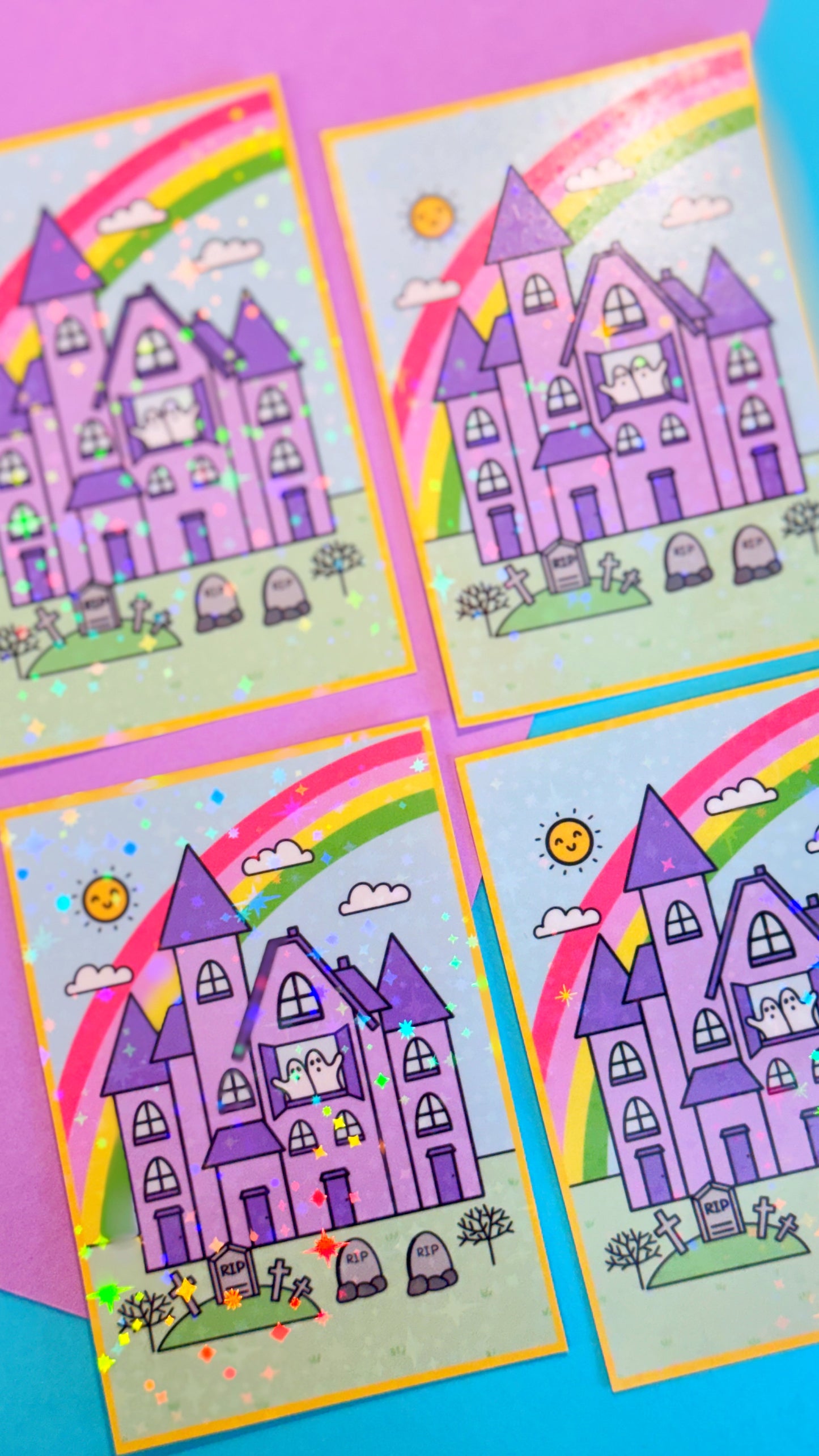 Summer Spooky House Glitter Sticker