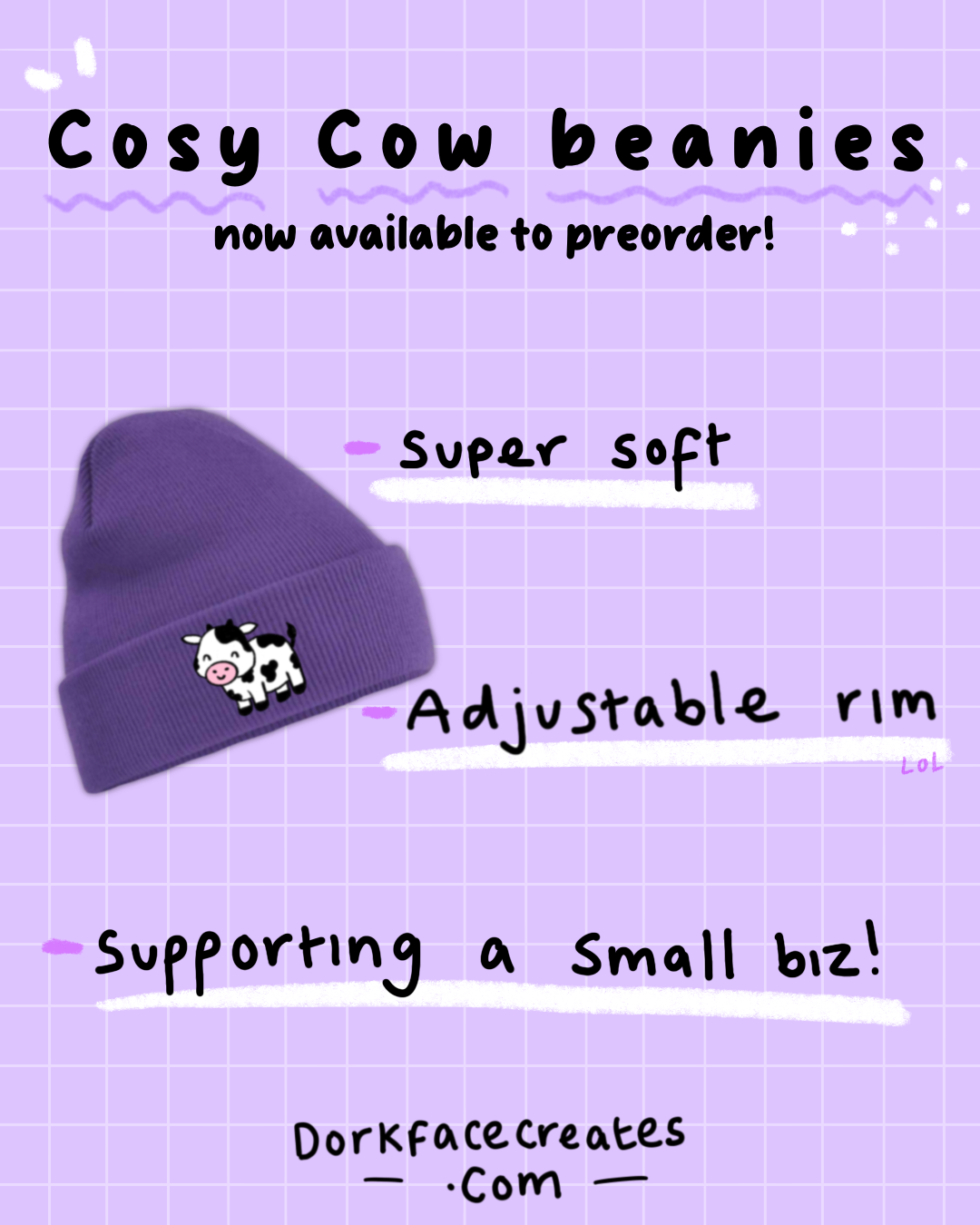 Cosy Cow Beanie Embroidered PREORDER