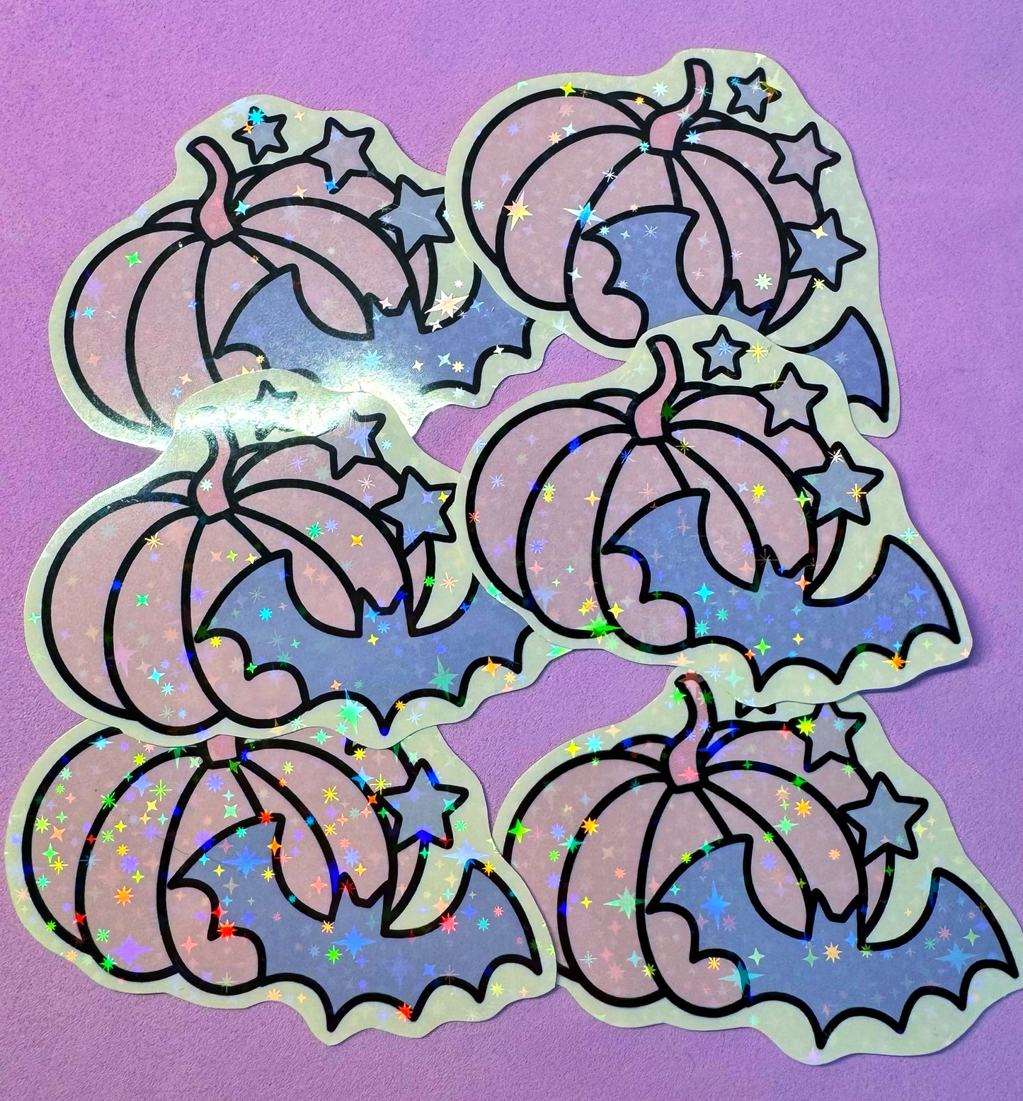 Purple Glitter Pumkin Bat Stickers