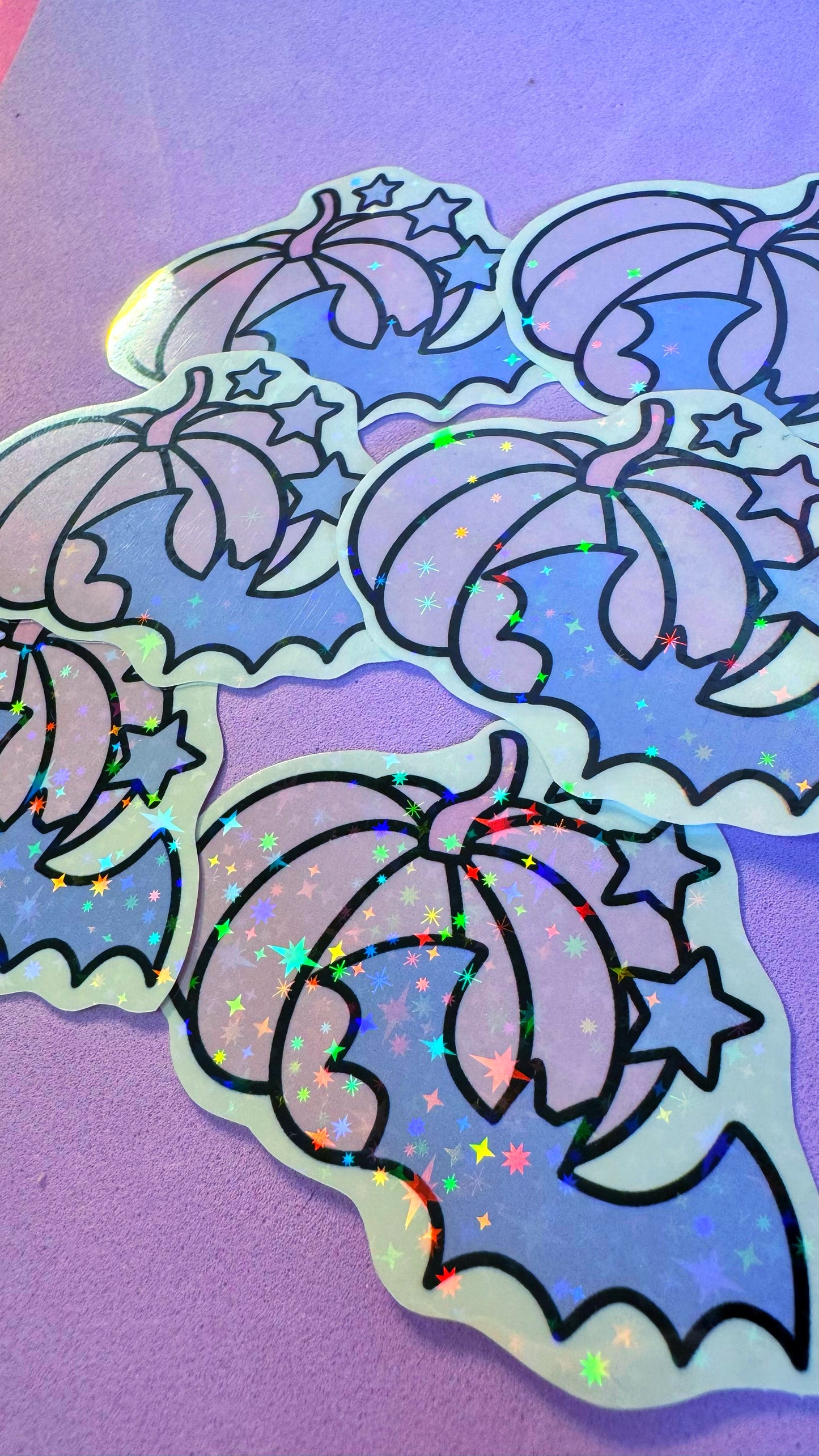 Purple Glitter Pumkin Bat Stickers