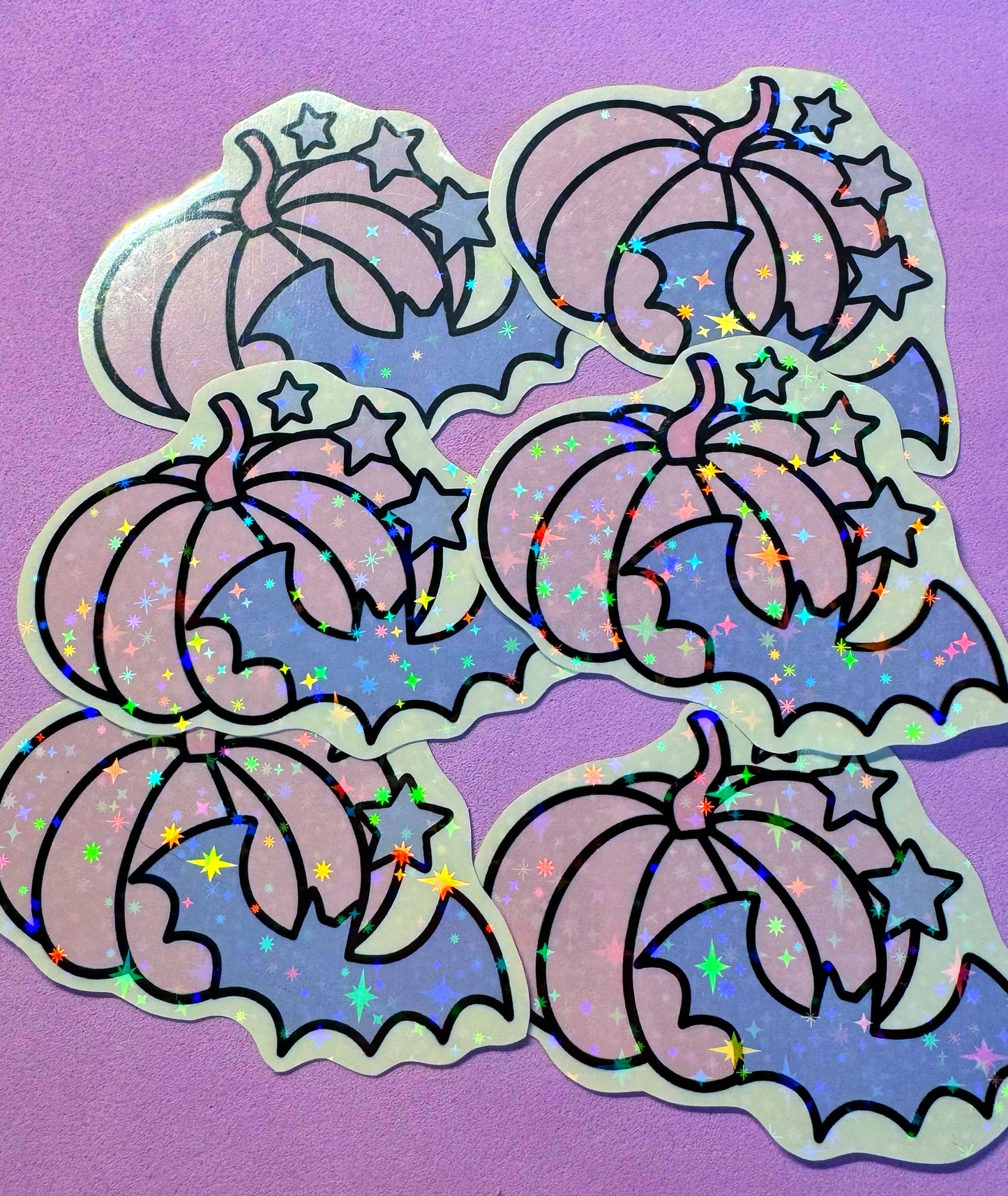 Purple Glitter Pumkin Bat Stickers