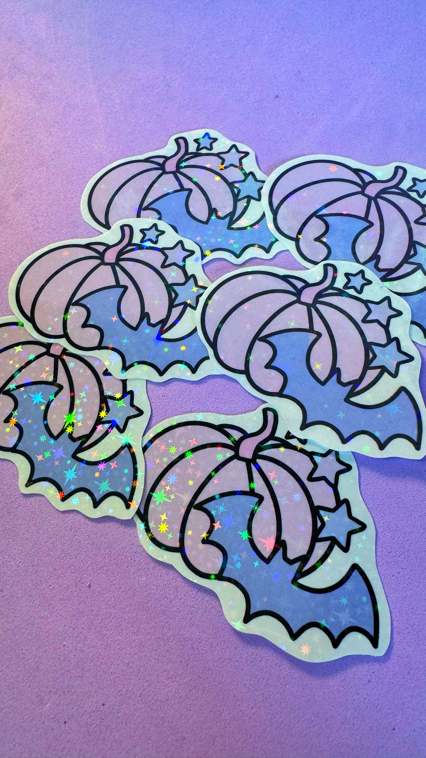 Purple Glitter Pumkin Bat Stickers