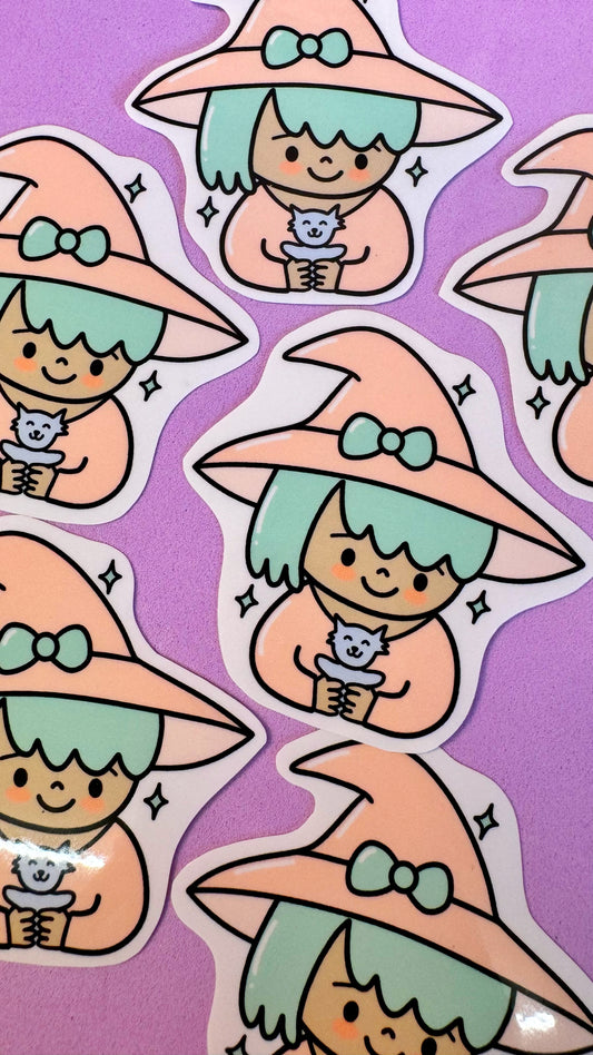 Cute Witch & Cat Sticker