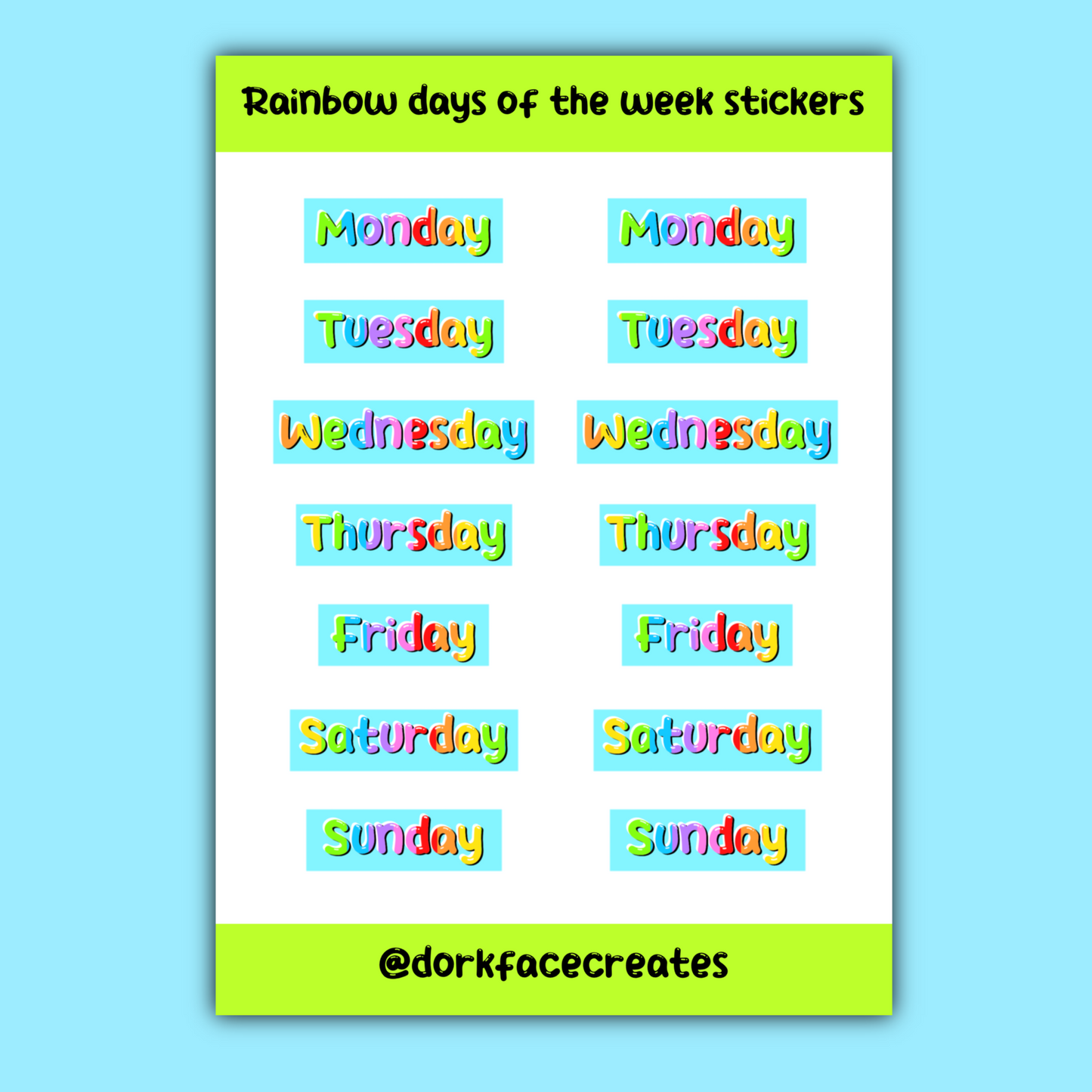 Days of The Week Stickers