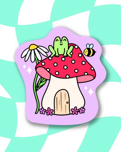 Mushroom House Glitter Sticker